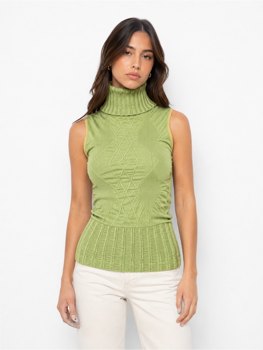 Vintage Sleeveless Turtleneck Top - Light Green